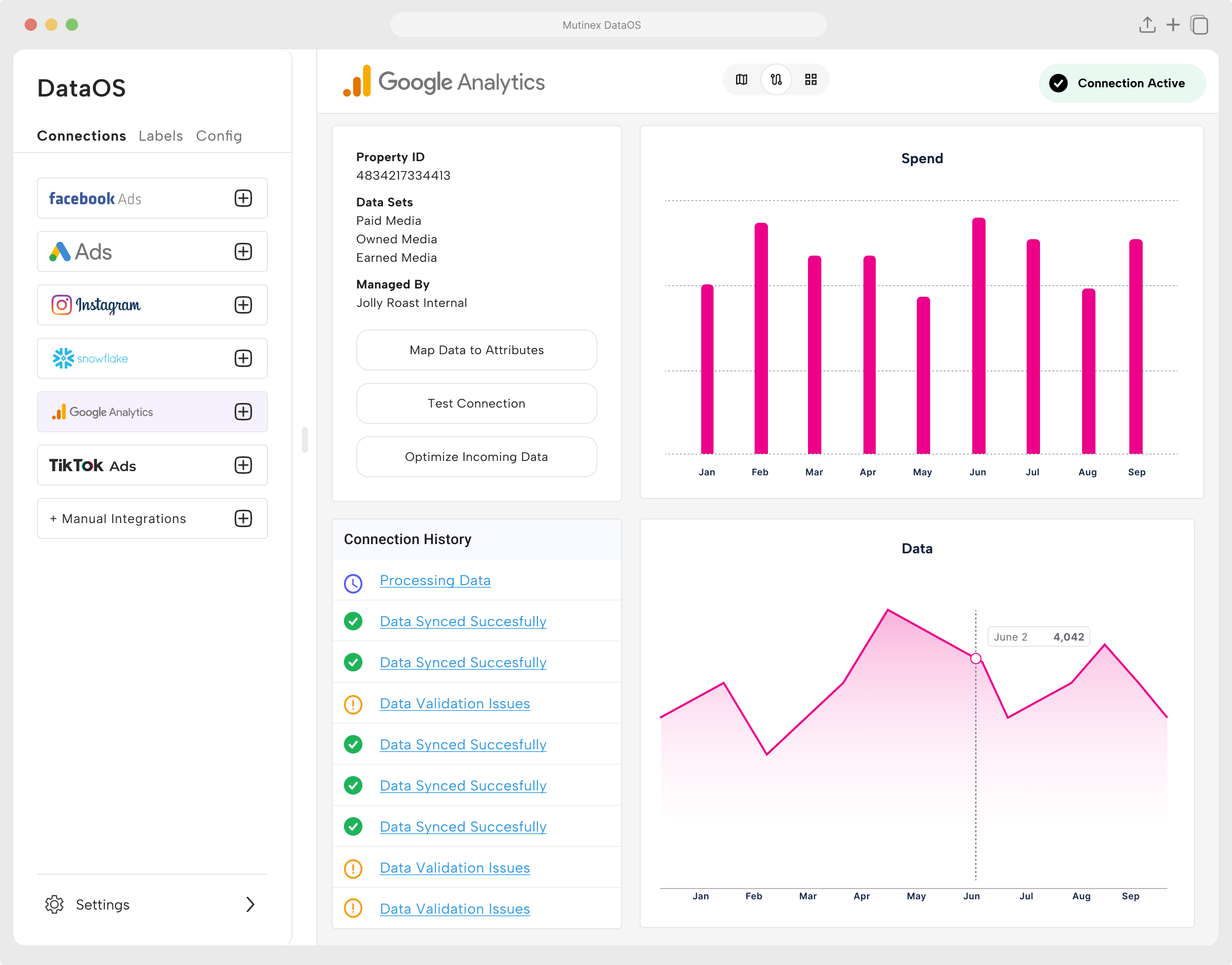 An image of the DataOS platform shows data visualisations.